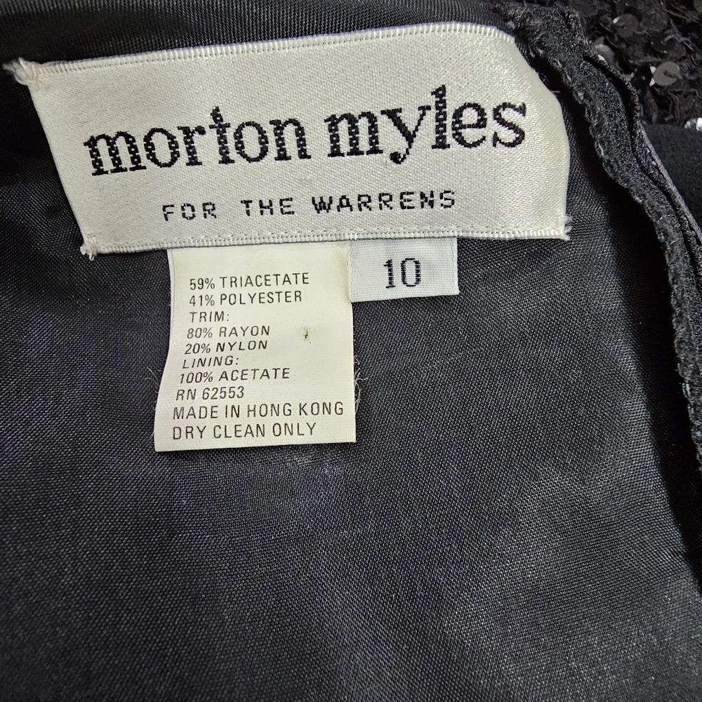 Vintage Morton Myles black sequin puff sleeve cocktail dress sweetheart neckline